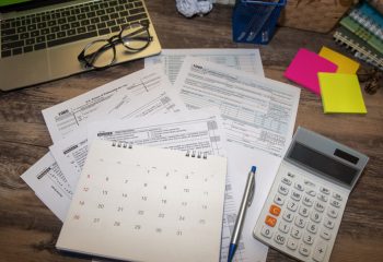 Planning Budget Concept.Calendar 2019 and Individual Income Tax Form For who have income According to United States law.This is the season that has to pay taxes,deadline of tax payment.