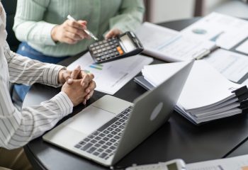 Auditor or internal revenue service staff, Business women checking annual financial statements of company. Audit Concept.