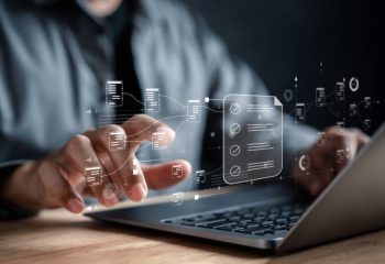 Data analysis of document ai artificial intelligence process with technology processor to planning business information data, tech, network corporate concept.