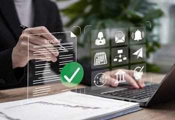 Invoice Management and Automated Payment Process Concept, Businesswoman Managing E-Invoice System, Digital Billing, Online Invoicing, Payment Tracking, Financial Workflow and Accounting Automation