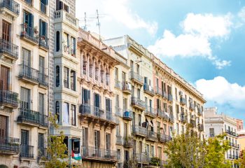 Facade of old apartment buildings in el Borne, Barcelona, Catalonia, Spain, Europe