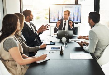 Business,People,,Team,And,Communication,With,Data,On,Screen,For